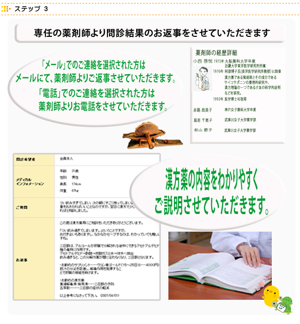 ステップ3　専任の薬剤師より問診結果のお返事